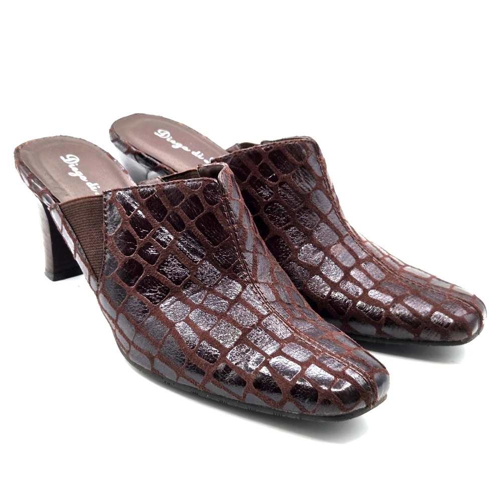 Diego di Lucca Heeled Leather Slip On Mules Square Toe Snake Print Size 8.5‎